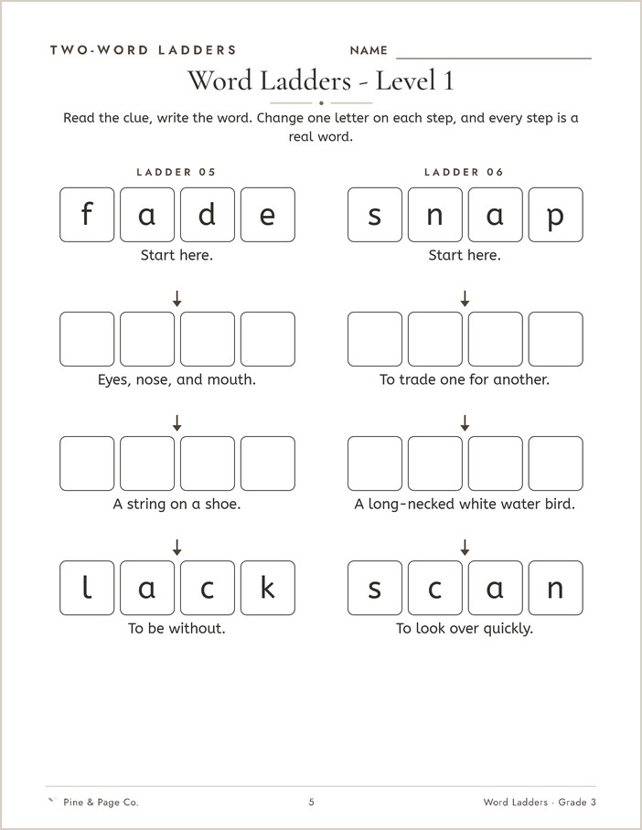Standard word ladder worksheet page with centered arrows between the steps